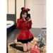 girl French Style Bow Red Sweater Autumn Winter New Year Christmas Atmosphere Outfit Inner Layer Knitted Top For Women_ecoleips.com