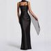 French Socialite Style Evening Dress Elegant Classy Ribbon Embellishments Fishbone Tie Slim Fit Slip Women's Dress_ecoleips.com