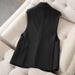 Women's Black Blazer Vest - Oversized Single-Button Waistcoat, Wrinkle-Free Polyester For Streetwear & Office Chic (Black/Brown)_ecoleips.com