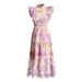 Women's Clothing Autumn Round Neck Flying Sleeve Waist Floral Long Dress For Women_ecoleips.com