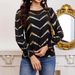 Women's Gold Striped Round Neck Casual Ruffled Long Sleeve T-Shirt Fashion Top For Autumn/Winter_ecoleips.com