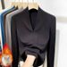 Women’s Clothing threaded German velvet v neck long sleeved T shirt new style plus velvet thickened slim fit fashionable warm bottoming shirt top_ecoleips.com