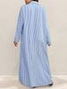 Women's Striped Lapel Long Shirt Dress Open Front Slit Autumn_ecoleips.com
