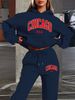 Women's Autumn And Winter Casual Fashion CHICAGO USA Printed Thick Fleece Warm Hooded Sweatshirt+sports Pants Set-721_ecoleips.com