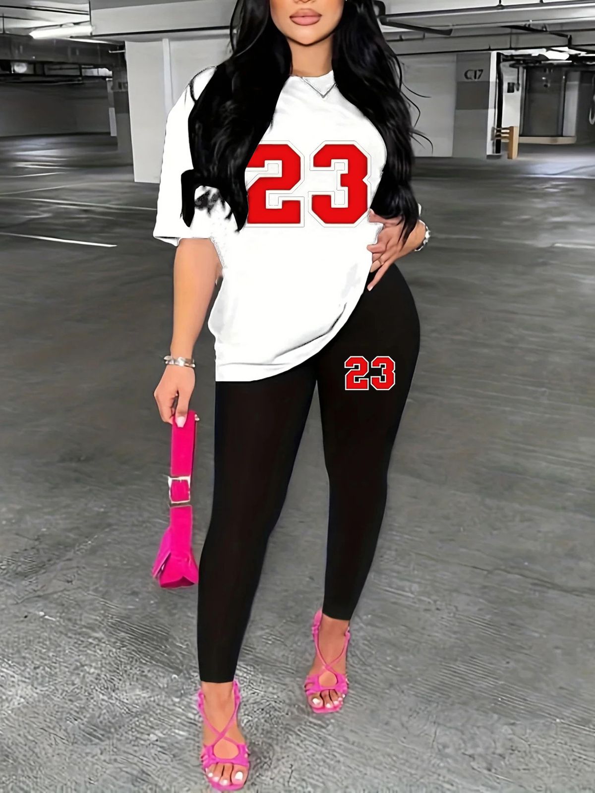 Women's Casual Loose And Fashionable Size 23 Printed Loose T-shirt+cropped Pants Two-piece Set Summer Home Sportswear Daily Wear-276_ecoleips.com