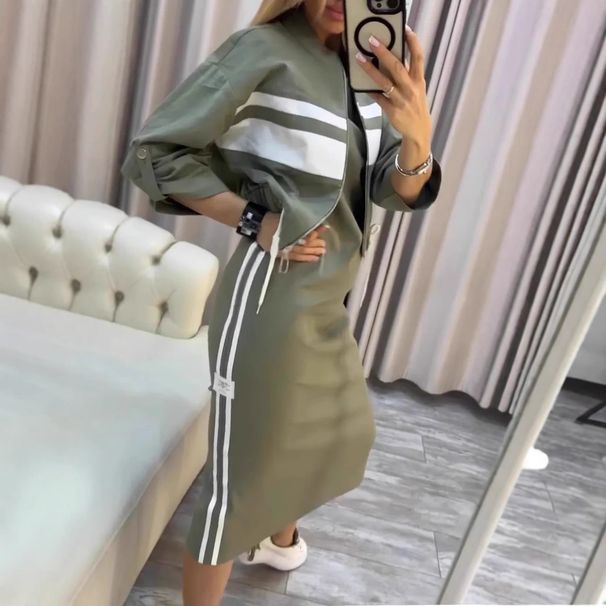 2027 Fashion European-USA Style Women Long Sleeve Zipper Jacket + Bodycon Maxi Dress Two-Piece Casual Sets XS-3XL_ecoleips.com