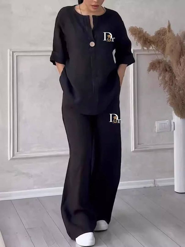 Women's Summer 2-Piece Set Sleeveless Top And Wide Leg Pants Matching Casual OL Sportswear Solid Color Polyester_ecoleips.com