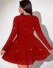 2026 Curvy Silver Glitter Stretch Knit Midi Dress, Deep V Neck Long Sleeve Dress Fall Winter Halloween Christmas Party Outfit_ecoleips.com