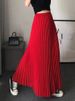 K Mid-length Pleated Skirt For Women, Ankle-length, A-line, High-waisted, Slenderizing, Made Of Chiff_ecoleips.com