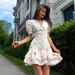 Cross-Border French V-Neck Puff Sleeve European And American 2025 Summer Waist-Cinching Printed Short Ruffle Dress_ecoleips.com