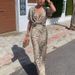 Voya Women's 2026 Spring New Style Sexy And Elegant Printed V-neck Waist Short Sleeved Dress With Noble Charm_ecoleips.com