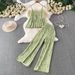 Women's Relaxed Two Piece Set Casual Ruffled Camisole Top And High-Waisted Wide Leg Pants Striped Loose Fitting Stylish Outfit_ecoleips.com