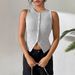 Elegant Women's Rib-Knit Cardigan Vest Short Sleeveless Open Front Shirt in Light Gray Slim Fit Versatile Top_ecoleips.com