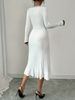 Women's Clothing Long Sleeved Hip Wrapped Elegant Knit Dress With Long Sleeves & V-Neck – Slim Fit, Stretchable, And Stylish For Women_ecoleips.com