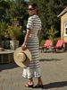 Elegant Women's Short Sleeve Long Dress Slim Fitting Striped Knit New American Style_ecoleips.com