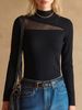 Women Lightweight Breathable Ribbed Knit Sweater, Mock Neck Mesh Cutout Beaded Long Sleeve Slim Fit Elegant Daily Knitted Top_ecoleips.com