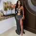 Women's Sexy Backless Bodycon Midi Dress With Lace-Up Detail, V-Neck Sleeveless Bandage Style Dress For Evening Party_ecoleips.com