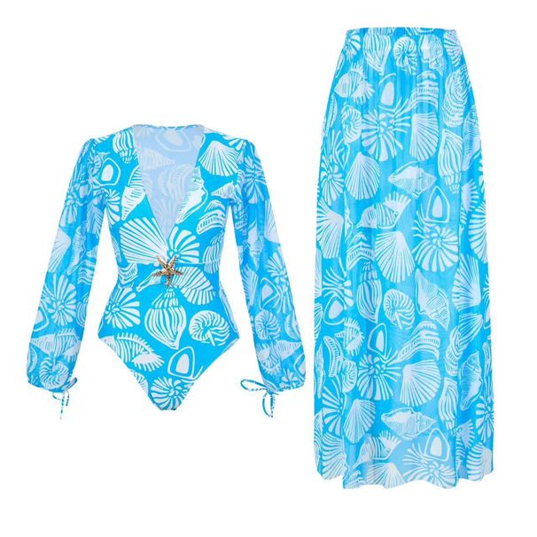 Women's Clothing Summer New Spring One Piece Swimsuit Travel Vacation Set Long Sleeve Shell Printed Swimsuit Women's Long Dress_ecoleips.com