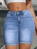 Women's Light Blue Denim Shorts Multi Layered Stretchy Slimming Versatile Mid Length Simple Folded Hem_ecoleips.com