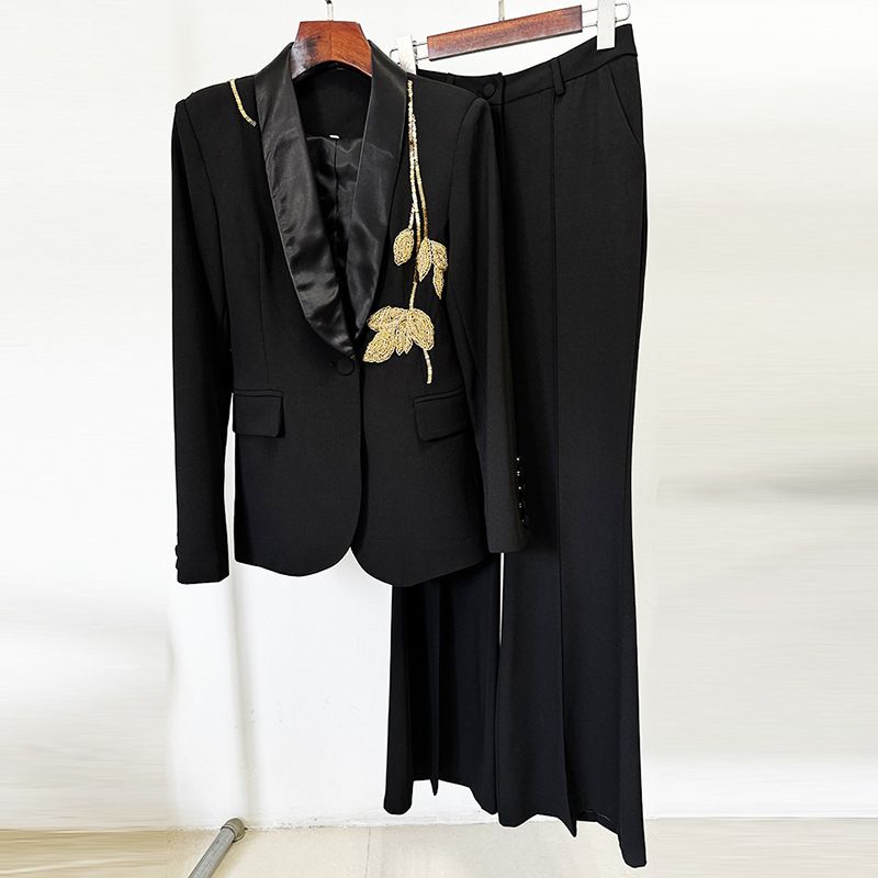 Women's Clothing Spot celebrity fashion new heavy beaded slim suit flared trousers suit two piece suit_ecoleips.com