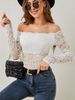 K Elegant Fan-shaped Collar With A Straight Neckline, Off Shoulder Lace, Slim Fit And Slimming T-shirt, Long Sleeved Top_ecoleips.com