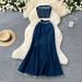 Women's Clothing Girl Outfit: Feminine Raw Edge Sleeveless Tube Top Vest High Waist Fishtail Skirt Denim Two Piece Suit_ecoleips.com