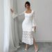 Women's Clothing New Lace Trumpet Sleeve Slim Slit Dress_ecoleips.com
