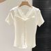 New Style Women's Ruffled Knit T-Shirt V Neck Slim Fit Lace Trim Gentle Top For Summer_ecoleips.com