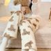 Cartoon Bear Teddy Pajamas Pants Fluffy Women Winter Warm Thick Sleepwear Trousers PJ Pants Christmas Kawaii Flannel Homewear_ecoleips.com