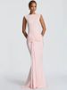 Mozision Backless Draped Ruched Sexy Maxi Dress Women Gown Elegant O Neck Sleeveless High Waist Skinny Club Party Long Dresses_ecoleips.com