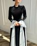 K New Style Of Women's Clothing With Flared Sleeves And Color-blocking Design, Elegant Waist-cinching Dress._ecoleips.com