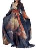 Women's Clothing Spring And Summer Middle East Women's Clothing Sexy Printed Swinging V Neck Long Sleeve Dress_ecoleips.com