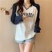 American-style Cotton Color-blocked Raglan Long-sleeve T-shirt For Women, Autumn Versatile Thin Loose_ecoleips.com