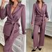 Women's Autumn And Winter Satin Solid Color Bathrobe Set_ecoleips.com