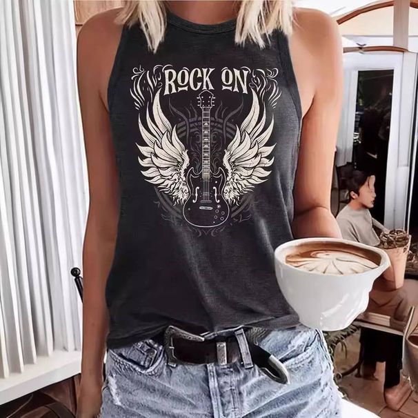 Women's Clothing Fashion Letter Print Round Neck Vest_ecoleips.com