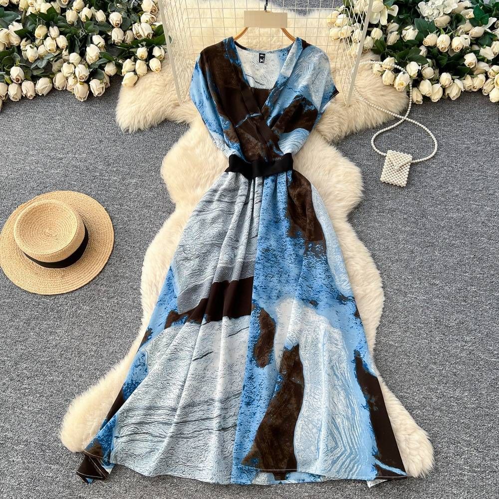 Korean Style Sleeveless Printed Dress for Women High Waisted A-Line Long Skirt Commuter Style Light Luxury Design Spring New_ecoleips.com