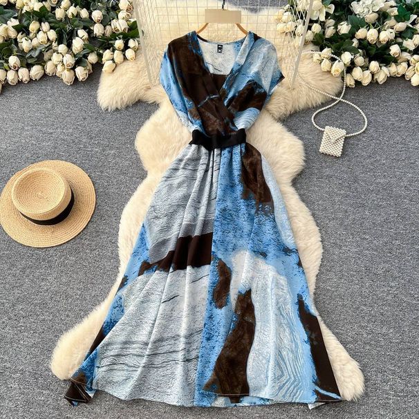 Korean Style Sleeveless Printed Dress for Women High Waisted A-Line Long Skirt Commuter Style Light Luxury Design Spring New_ecoleips.com