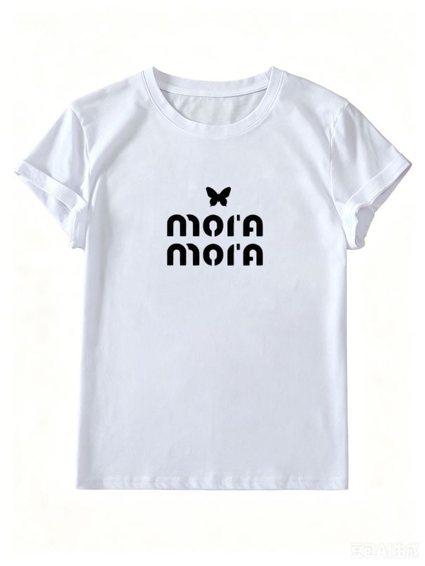 Black And White Color Cotton T-Shirt, Ladies Crewneck Casual Top For 2026 Summer_ecoleips.com