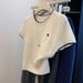 Women's Embroidered Heart Short Sleeve Knitted Sweater Round Neck T-Shirt Petite Size Inner Layer Summer New Style_ecoleips.com