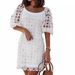 Elegant OL Style Lace Dress Round Neck Solid White Knee Length Business Casual Formal Work Wear Dress For Women_ecoleips.com