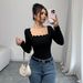 Classic Square-Neck Long Sleeve T-Shirt – Slim Fit Essential For Effortless Elegance Versatile Wardrobe Staple_ecoleips.com