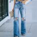Women's Clothing High Waist Temperament Washed Ripped Casual Denim Trousers_ecoleips.com