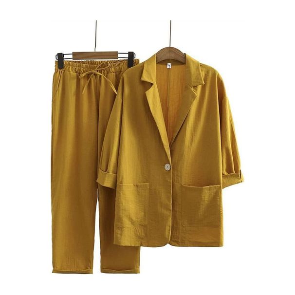 Women's Clothing Large Size Loose Temperament Casual Suit Cotton And Linen Long Sleeve Fashion Solid Color Sports Suit_ecoleips.com