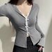AC541 New Fresh And Sweet Bow Decoration Basic Slim Fit V-Neck Long Sleeve Lace Two-Piece Top_ecoleips.com