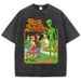 Cartoon Alien Classic Communication Print Women T-shirt Breathable Cotton Short Sleeve Washed Vintage Worn Out Female T Shirts_ecoleips.com