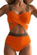 Sexy Crisscross Back Bikini Set – Solid Color High-Cut Swimwear (Trendy & Flattering For Beach & Pool)_ecoleips.com