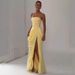 Women's Elegant Strapless Ruched High Slit Maxi Dress – Sexy Formal Party Gown For Banquet_ecoleips.com