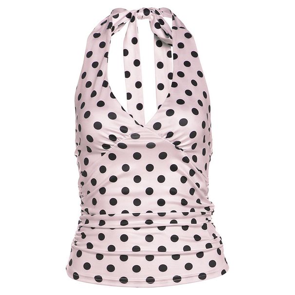 Women's Pure Polka Dot Halter Top Sexy Tie-Up Slimming Summer Tank Top Polyester Spring/Autumn_ecoleips.com
