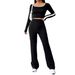 Black And White Contrast Color Square Collar Slim Fit Long Sleeve Pants Simple Versatile Fitness Women's Set_ecoleips.com