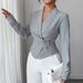 European And American Cross-border 2026 Spring New Patterned Shirt-style Irregular Metal Buckle Strap Top For_ecoleips.com